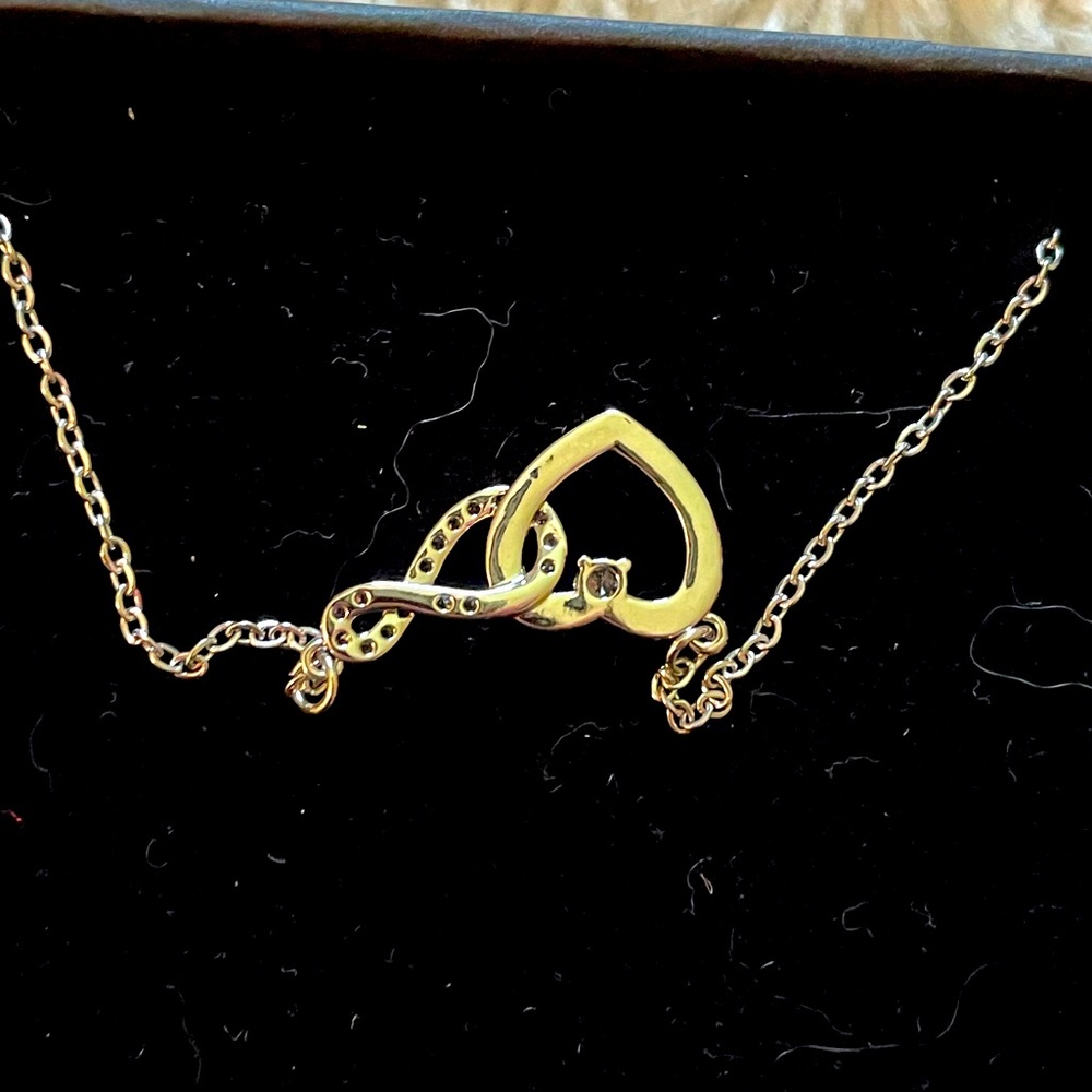 Silver and Gold Tone Heart and Infinity Interwoven Symbol Necklace - Picture 4 of 8